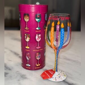 Lolita "Happy Birthday" Candles Hand Painted Love My Wine Glass Retired. NEW